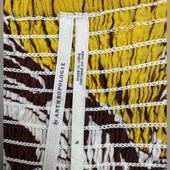 Anthropologie Short Sleeve Ruffled Smocked Maxi Dress Brown Panther Print Small - Picture 11 of 11